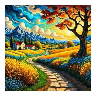 DIY Paint By Numbers For Adults - Vibrant Countryside Landscape Canvas Painting Kit Home Decor Ideal Gift For Family, Friends, And Art Enthusiasts Includes Acrylic Paints And Brushes (Frame Not Included)