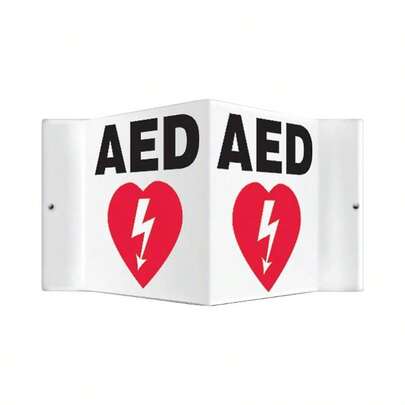 Signs PSP609 Projection Sign 3D, Legend AED With Graphic, 6 - Inchx 5 - Inch Panel, 0.10 - Inch Thick High - Impact Plastic, Pre - Drilled Mounting Holes, Red/Black On White
