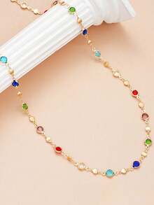 1条时尚创意Y型长款彩色水晶水钻金色项链，适合日常佩戴，可作礼物 - 彩色 - 查看 4