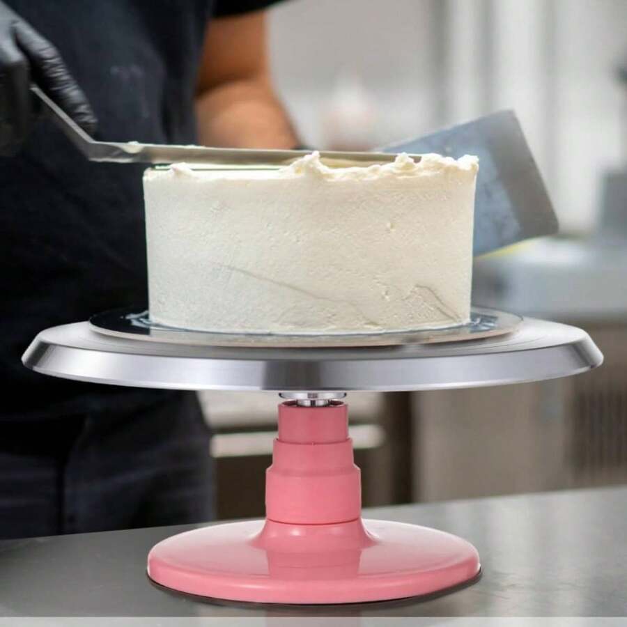 Aluminum Alloy Rotating Cake Stand, 25cm Cake Decorating Turntable, Non-Slip Platform, 360° Smooth Rotation For Cake Decorating Parties And Baking. - Pink - View 1