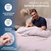 Bed Linen (135 X 200 Cm), Cotton, Satin, Oeko-Tex Made In Green, Heavenly Soft Sleep, Bed Linen Set With 1 X Duvet Cover (135 X 200 Cm) + 1 X Pillowcase 80 X 80 Cm), Black - Pink - View 4