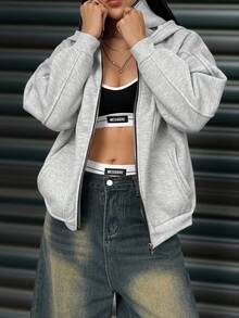 Extra Long Zip-Up Sweatshirt With Balaclava Hood, Dual Pockets, Face Mask, Thermal Lined, Placket And Pockets, Suitable For Autumn, Winter And Spring, Suitable For Vacation, School, Office, Home And Daily Wear