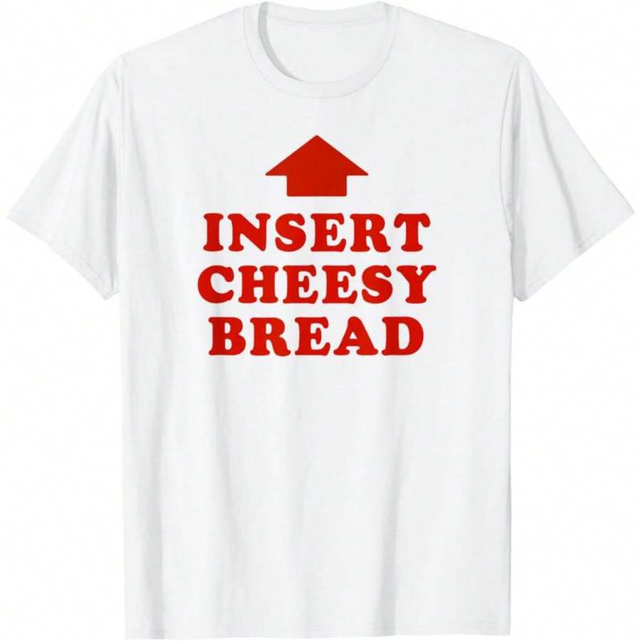 T-Shirt Featuring Red "INSERT CHEESY BREAD" Lettering And Red Arrow Design - trắng - Xem 1