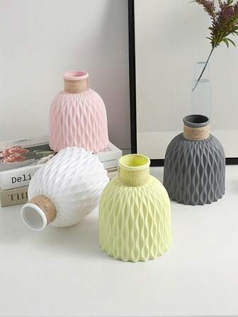 Lightweight & Sturdy Modern Floral Vase - Elegant Beige/Gray/White/Pink Home Decor Centerpiece For Living Room, Office, Wedding - No Electricity Needed Decoration, Tabletop Display, Geometric Pattern, Durable Construction, Versatile Ornament, Interior Designers