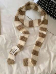 1条女士蓬松条纹针织围巾 - 时尚Y2K加厚围巾，适合冬季、学生、通勤/办公、街头风、角色扮演、派对、节日氛围等场合，魅力少女围巾（随机标签）