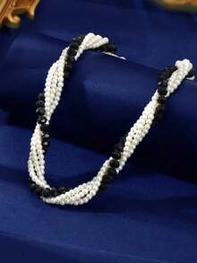 Hegaze 1pc Fashionable Multi-Layer Beaded Wrap Around Colorblock Necklace For Women, Versatile For Daily Wear And Parties