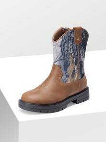 Kids Western Cowboy Boots - Mid Calf Riding Boots With Side Zipper For Boys & Girls (Toddler/Little Kid/Big Kid) - 彩色 - 查看 2