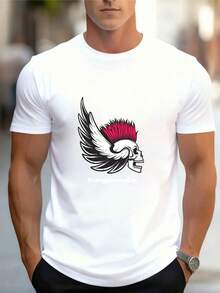 Camiseta de Fotografía de Viaje para Hombre de Algodón Puro Impresa de Manga Corta Transpirable Ajuste Slim Línea de Hombro Estilo Callejero - Blanco - Ver 1