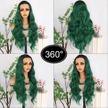 13X4 Free Part Black Green Highlights Body Wave Lace Front Wigs Pre Plucked Soft Long Wavy Hair Wigs Heat Resistant Wave Wigs Glueless Christmas Wig Long Wavy Synthetic Lace Front Wigs For Women Perfect For Daily Wear & Parties - Ombre Green - 查看 8