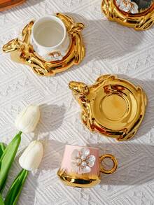 1 套镀金天鹅陶瓷咖啡杯和碟，家庭厨房餐厅客厅，用于茶、咖啡、牛奶、果汁，适合户外、婚礼、派对、礼物、生日、圣诞节 - 白色 - 查看 9