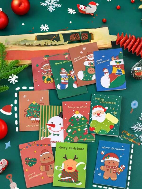10 piezas/20 piezas/30 piezas Minilibretas navideñas, libretas de notas con patrones de muñeco de nieve y Papá Noel, libretas de bolsillo con temática navideña, recuerdos para fiestas navideñas