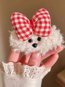 1 件泰迪熊发夹，可爱蝴蝶结毛绒卡通侧刘海夹 - 彩色 - 查看 6