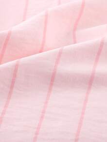 2pcs Women Pajama Set, Pink Vertical Striped Lapel Top With Frill Trim, Comfortable Pants, Suitable For Home & Leisure, All Seasons - Pink - View 10
