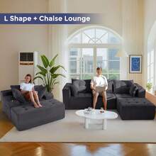 Cloud Modular Sofa, Modern Comfort Modular Corduroy Living Room Sofa, Tufted Recliner With Footstool, Boxed Sofa, No Assembly Required - 灰色 - 查看 2