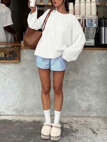 FOR BEAUTY Women's Spring/Autumn/Winter New Knitted Pullover, Simple And Elegant Casual Style, White Round Neck Long Sleeve Sweater New Year