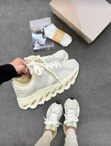 Tênis esportivo academia feminino masculino onn confortável on macio detalhes refletivos - Bege - Visão 4