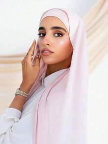 1pc New Style Large Size Jersey Hijab Shawl Soft Casual Solid Color Women Scarf - Light Pink - View 4