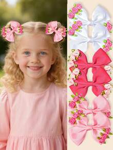 2 Stück minimalistische, süße Seitenklemmen Prinzessinnenkopfschmuck, einfarbige Rosenblüten & Schleifen Haarspangen, Mädchen Haaraccessoires Geschenk, geeignet für Alltag, Schule, Reisen