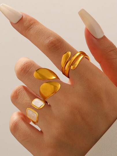 Juego de 16 anillos de acero inoxidable con acabado dorado y diseño 3D de alta calidad