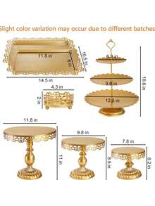8-Piece Dessert Table Display Set: Romantic Golden Round Cake Stand & Cupcake Tower For Birthday Parties, Weddings & Baby Showers, Dessert Table Display Set,Food Display Stands,Home Decor - Vàng - Xem 2