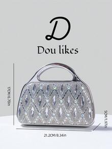 1pc Elegant Silver Minimalist Metal Design Handbag, Sparkling Sequin & Rhinestone Decor. Perfect For Party Girls, Ladies, Brides - Suitable For Parties, Weddings, Proms, Galas, Pairs Perfectly With Formal Dresses