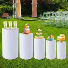 5pc Cylinder Pedestal Stands For Party, White Round Large Cylinder Tables, Pedestal Display Plinth Pillars For Wedding, Ceremony, Birthday Party, Art Decor - White - View 5