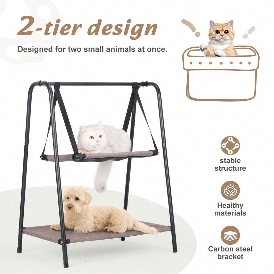 Wedyvko Double-Layer Cat Bed With Sturdy Frame - Adjustable 30lb Capacity, Perfect For Cats, SmallDogs, And Rabbits - Suspended Design For Easy Access -Ideal For Living Room, Bedroom, Or Pet Play Area - Khaki - View 1