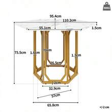 Hexagonal Marble Table (1 Piece) Hexagonal Kitchen Table Breakfast Table Metal Legs Marble Pattern Gold - Gold - View 9