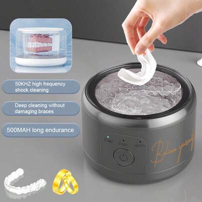 Portable Soundwave Technology Retainer Cleaner Machine, 50KHz, For Retainers, Aligners & Jewelry, Braces And Denture Cleaner- Deep Cleans Dental Guards, Watches, Rings & Toothbrush Heads/Quick Stain/Odor Remover For Daily Use | Perfect Holiday Gift