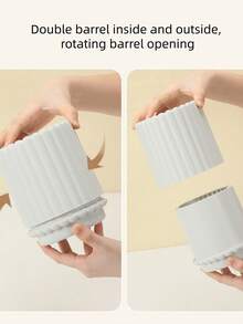 Compact Press-Type Desktop Trash Can - Durable PP Plastic, Roman Striped Design With Lid, Suitable For Office, Living Room And Study Areas, Creative, Recycling Bin With Lid Compact Desktop Trash Can - Mini Plastic Trash Can Suitable For Dormitory, Bathroom And Bedside Storage, Home Desktop Trash Can Storage Box - Multicolor - View 4