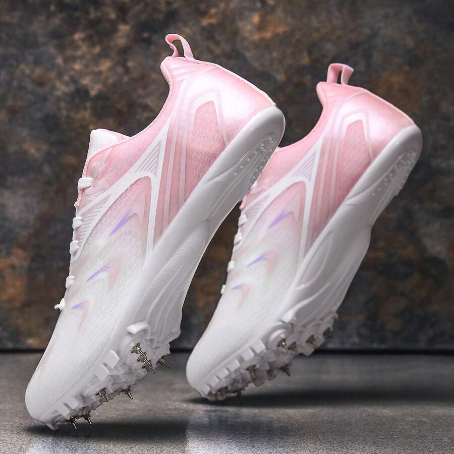 Damen 26 Leichtathletik-Schuhe, Damen Sportschuhe, Sportgewebe Niedrig-Top Schnürstil, Professionelle Leichtathletik-Spikes, Kurzstrecken-Spikes, rutschfeste Griffverbesserung, leicht und atmungsaktiv, geeignet für Wettkämpfe auf Kunststoffbahnen & Weitsprung-Training, abnehmbare Spikes, geeignet für Sport und Wettkampf