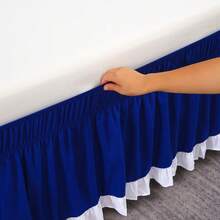 1pc Bicolor Ruffled Elastic Bed Skirt, Soft Bedding - White With White Ruffle Elastic Bed Skirt, Bed Valance, Stretchy Bed Skirt, Suitable For Bedroom, Guest Room, Dorm, Hotel Bedding Decor