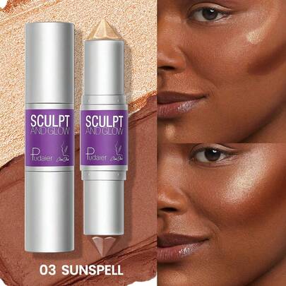 Pudaier عصا تحديد الوجه والتنوير الطرف - عصا نحت 2 في 1 بملمس كريمي، نهاية مطفأة عالية الجودة، درجات لون فاتحة/داكنة، سهلة الامتزاج، صيغة طويلة الأمد ولطيفة لجميع أنواع البيج الفاتح.