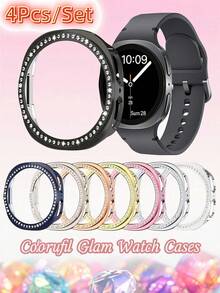 4pcs Shiny Diamond Protective Case, Suitable For Galaxy Watch 8 Screen Protector (40/44mm, Women's), Glitter Rhinestone Hard PC Frame Protective Cover, Fit For Galaxy Watch 8 Protective Case (40/44mm) & Accessories - Galaxy Watch8 44mm - View 9