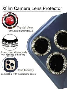3pcs Camera Lens Protector Compatible With Iphone , With Shiny Metal Rhinestone Ring & 9h Hardness Scratch Resistant Film, Fashion Accessory, User-Friendly Protective Case Gift For Birthday, Family, Friends Sparkling Crystal, Lens Protector, Phone Accessories Waterproof Shockproof Anti-Fall Anti-Fall Anti-Fingerprint Full Cover