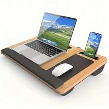 Senmeo Robust Black Portable Desk With Handle - Mobile Computer Desk With Armrest, Tablet/Phone Holder & Mouse Pad, Space-Saving Lap Desk For Home Office/Student Dormitory/Bedside (Suitable For Laptop, PC, Tablet) - Quả óc chó - Xem 10