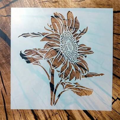 1 件向日葵绘画模板 - 1 件大型鲜艳设计，可重复使用塑料模板，适用于墙壁艺术、喷漆工艺品和帆布服装装饰