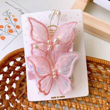 2 Pieces Colorful Mesh Light Fairy Style Double Sequin Pearl Butterfly Clip Antique Girl Hair Accessories - Hồng - Xem 12