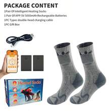 男女款加热袜，带应用程序控制，大容量可充电 5V 5000mAh 电池，360° 加热保暖，电动冬季袜子，脚底加热，滑雪、徒步旅行、狩猎、户外用足部加热器