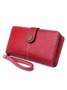 Nova Carteira Feminina de Couro PU, Carteira Casual Longa Feminina com Grande Capacidade, Porta-Moedas, Porta-Cartões, Alça de Pulso e Compartimento para Telefone, Adequada para Uso Diário, Aniversário, Volta às Aulas e Presente para Mulheres - Vinho - Visão 3