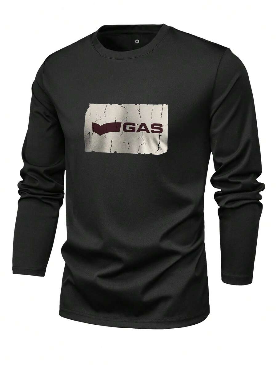 Men's Long Sleeve T-Shirt With Round Neck Design, Lightweight And Breathable Fabric, Suitable For All Seasons. It Features A Fun And Vintage-Inspired Distressed Letter Print Pattern, Versatile For Various Occasions: Commuting, Weekend Hiking, Intense Workout, Campus Casual Wear, Or Relaxing At Home - Multicolor - View 1