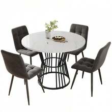 White Kitchen Table With Metal Leg (1 Piece), Sturdy Metal Frame, Modern Marble Top Or Dining Room Table, Breakfast Table And Restaurant Breakfast Table, White/Gold - Black - View 1