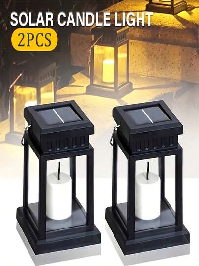 2 قطعة من فوانيس الطاقة الشمسية التجارية الذهبية - شموع LED وهاجة بدون لهب، مقاومة للماء IP44 عالية الجودة للديكور الخارجي مع بطارية نيكل وألواح شمسية، لون أبيض دافئ للحديقة والشرفة والتخييم والحفلات الخارجية، ديكورات شمسية خارجية