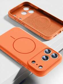 1个磨砂液态硅胶简约磁吸手机壳，兼容 17 Air/17 Pro Max/17 Pro/16/15/14/13/12 Pro Max Plus，支持无线充电，柔软硅胶后盖 - 橙色1 - 查看 2