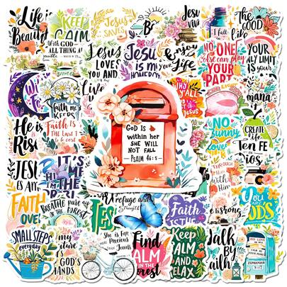 50 Pieces Of Inspirational Bible Quote Stickers, Self-Adhesive Vinyl Stickers, Asymmetrical Shapes, Suitable For Water Bottles, Laptops, Scrapbooks, Cars, Journals, Suitable For Spiritual People And Bible Lovers