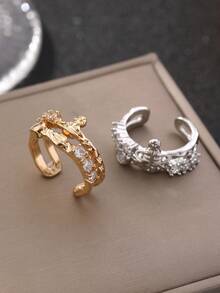 1pc Saturn Planet Ring For Women, Hammered Texture Design, Inlaid Sparkling Cubic Zirconia, Adjustable Open Band, Engagement Ring, Daily Wear, Gift For Girlfriend, Wedding Band, Halloween Jewelry, Christmas Gift - Planet Ring - View 4