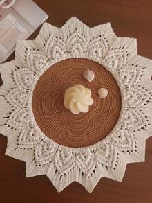Decoração de parede em macramê com miçangas, moldura de macramê para decoração de parede de sala de estar boêmia, presente para o Dia das Mães, presente de boas-vindas. - Branco - Ver 5
