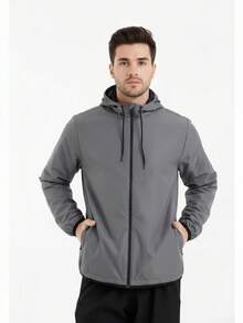 Men's Windbreaker Jacket – Lightweight, Water-Repellent, Lined Hood, Sizes M, L, XL - Grey - View 2