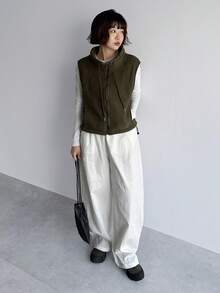 FRIFUL Women's Solid Color Zip-Up Funnel Neck Sleeveless Jacket, Autumn/Winter,Thermal Lined - Green - View 4