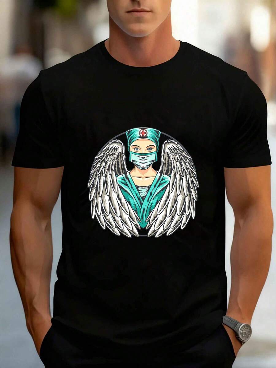 Camiseta gráfica de moda para hombres, camiseta de algodón puro impresa de manga corta, algodón de alta calidad, duradera, ropa de calle diaria refrescante - Negro - Ver 1